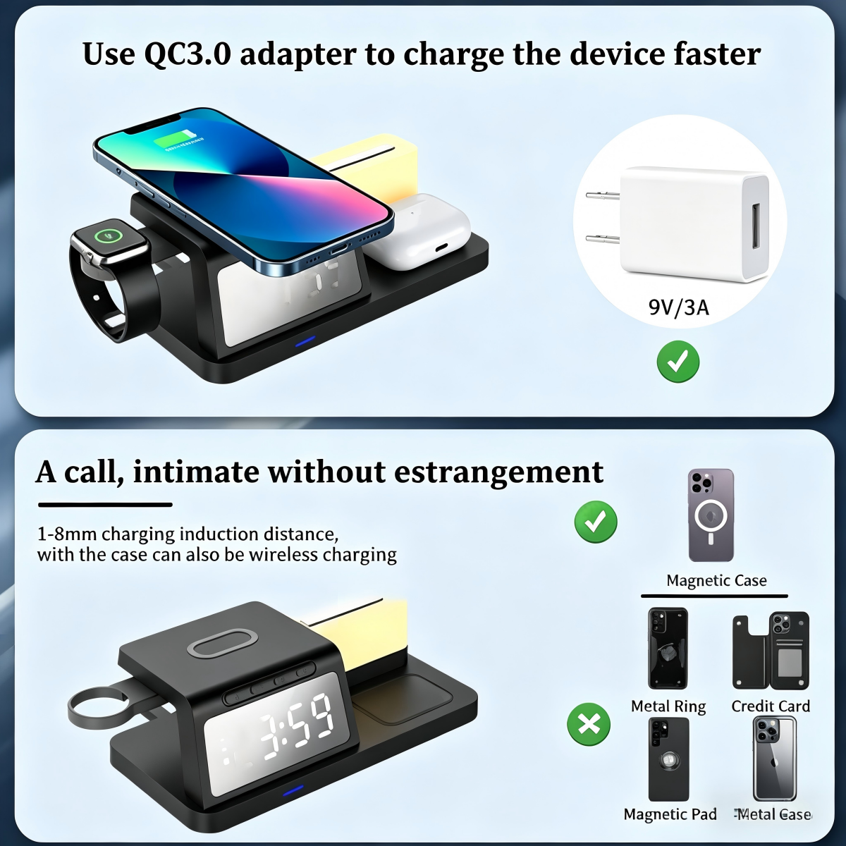 7 in 1 Charging Station with Clock, Wireless Charger with Night Light(Fast Charging)⚡
