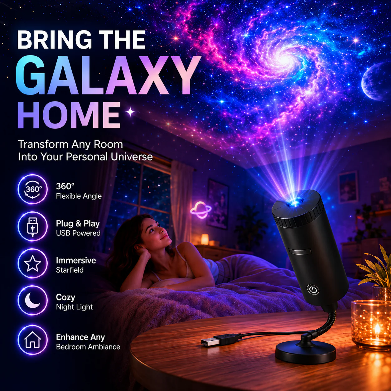 Plug-&-Play HDChristmas Projector - 6or 10 Festive Scenes
