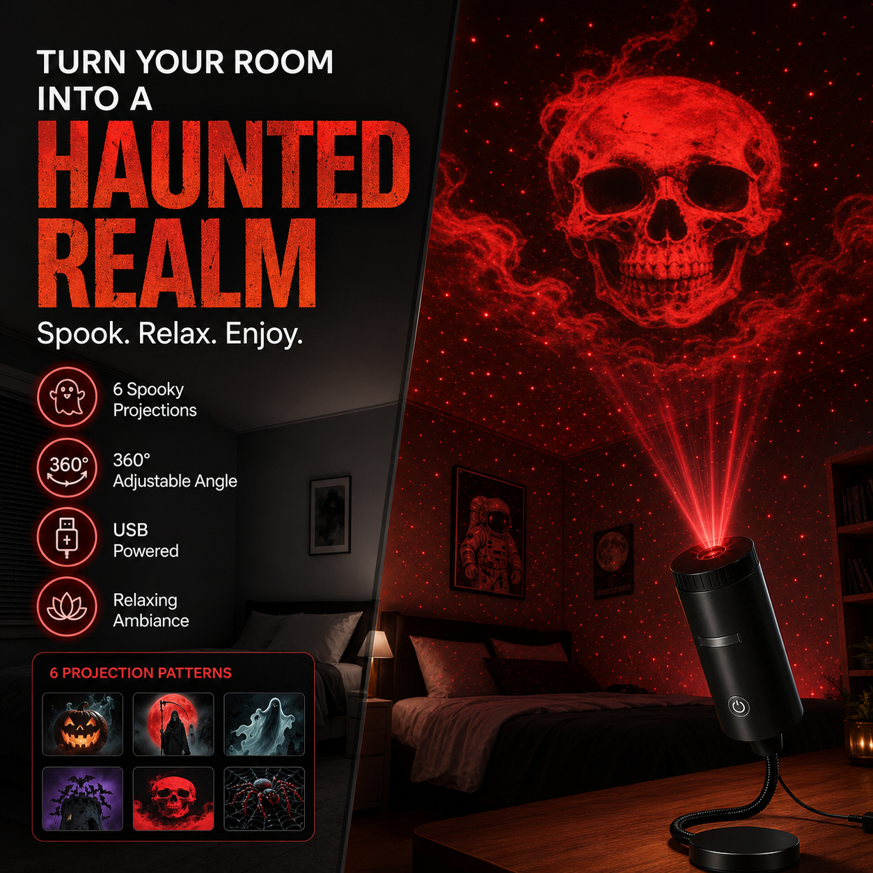 Plug-&-Play HD Star Projector: Halloween 6- Disc Set